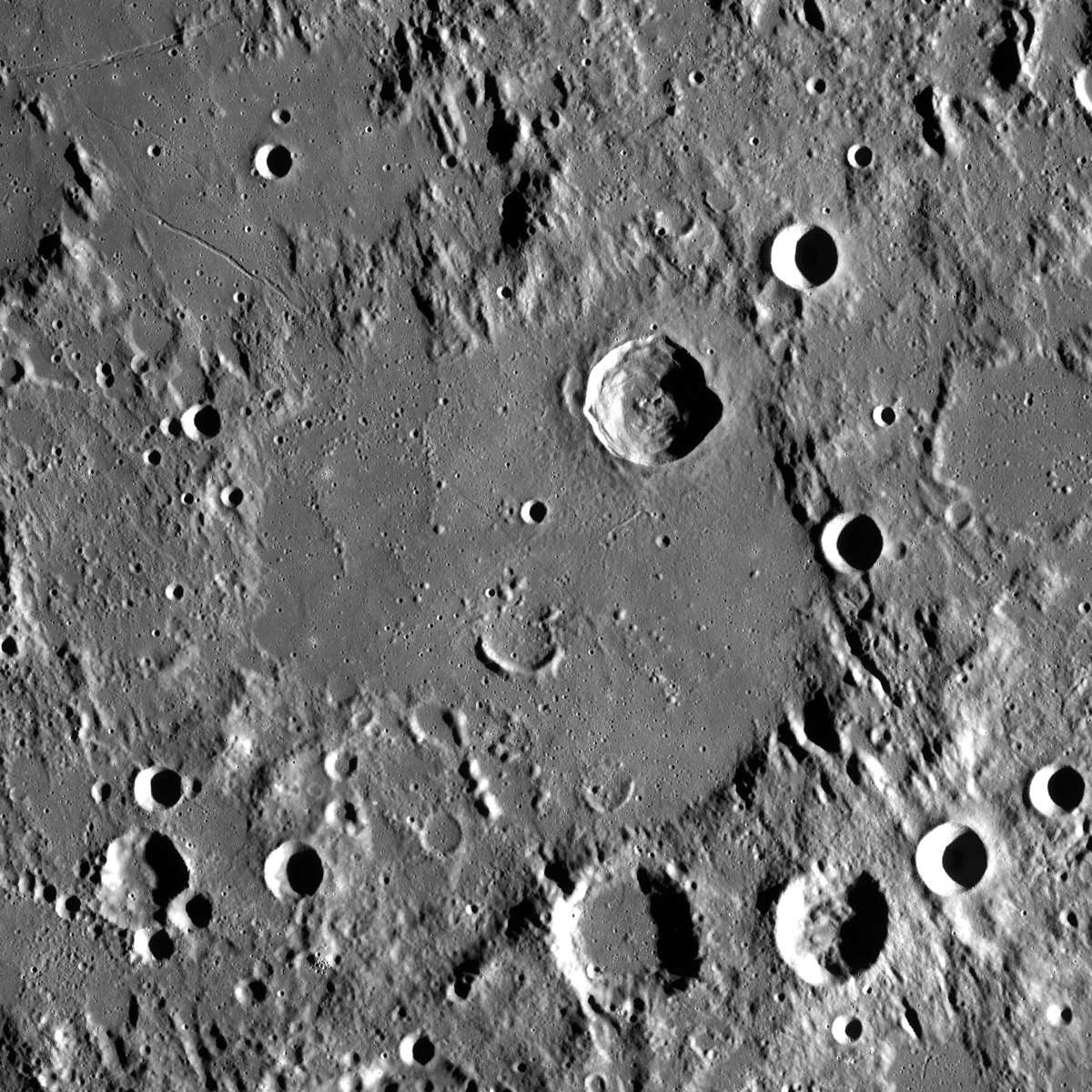 the large, degraded crater