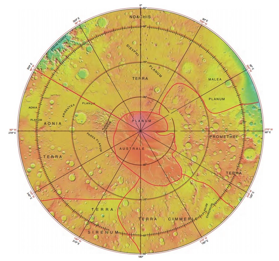 Mars south polar map